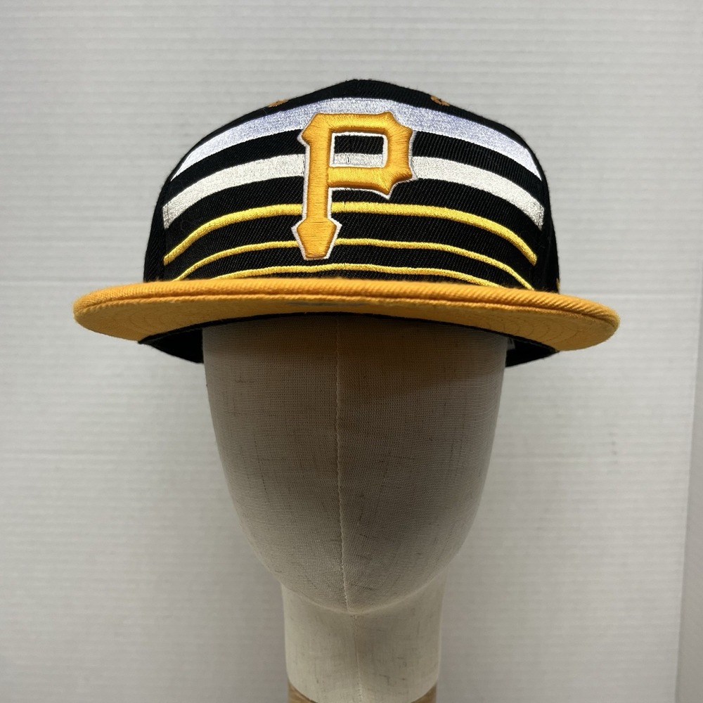 Vintage New Era Pittsburgh Pirates Pillbox Snapback Hat MLB Black Yellow Stripe